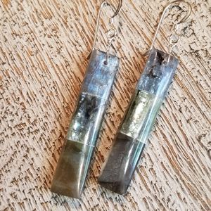 Kyanite labradorite intarsia natural gemstone long earrings